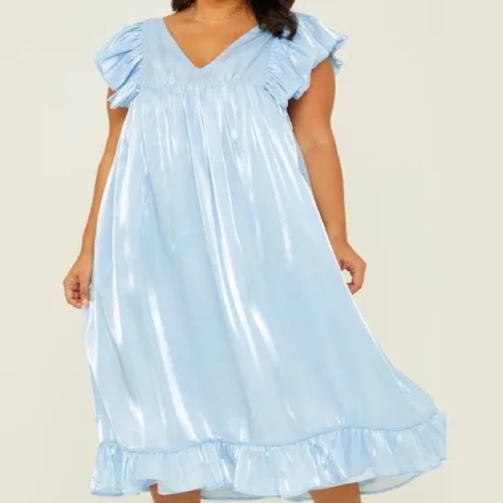 ARULA Light Blue Maxi Dress with Ruffle Sleeves